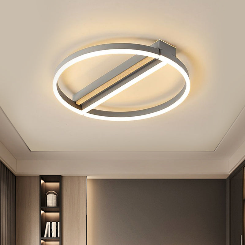 Circle Semi Flush Mount Metal Led Ceiling Fixture In Gold/Grey - 16.5’/20.5’ Wide Minimalistic
