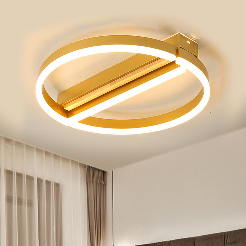 Circle Semi Flush Mount Metal Led Ceiling Fixture In Gold/Grey - 16.5’/20.5’ Wide Minimalistic
