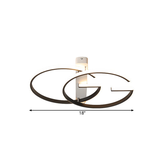 Minimalist Dual G - Shape Metal Led Ceiling Light In Warm/White Black Finish – 18’/21.5’ Wide