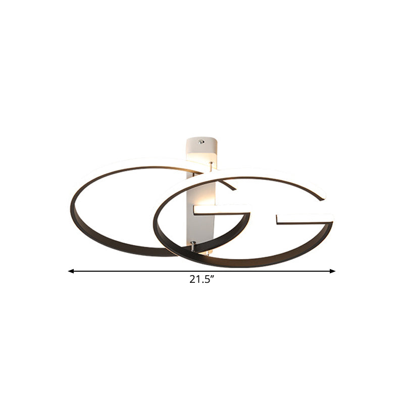 Minimalist Dual G - Shape Metal Led Ceiling Light In Warm/White Black Finish – 18’/21.5’ Wide