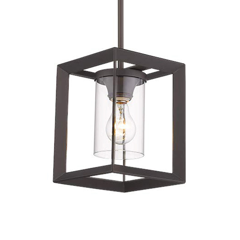 Industrial Black Cylinder Glass Pendant Light - Clear Living Room Ceiling Fixture