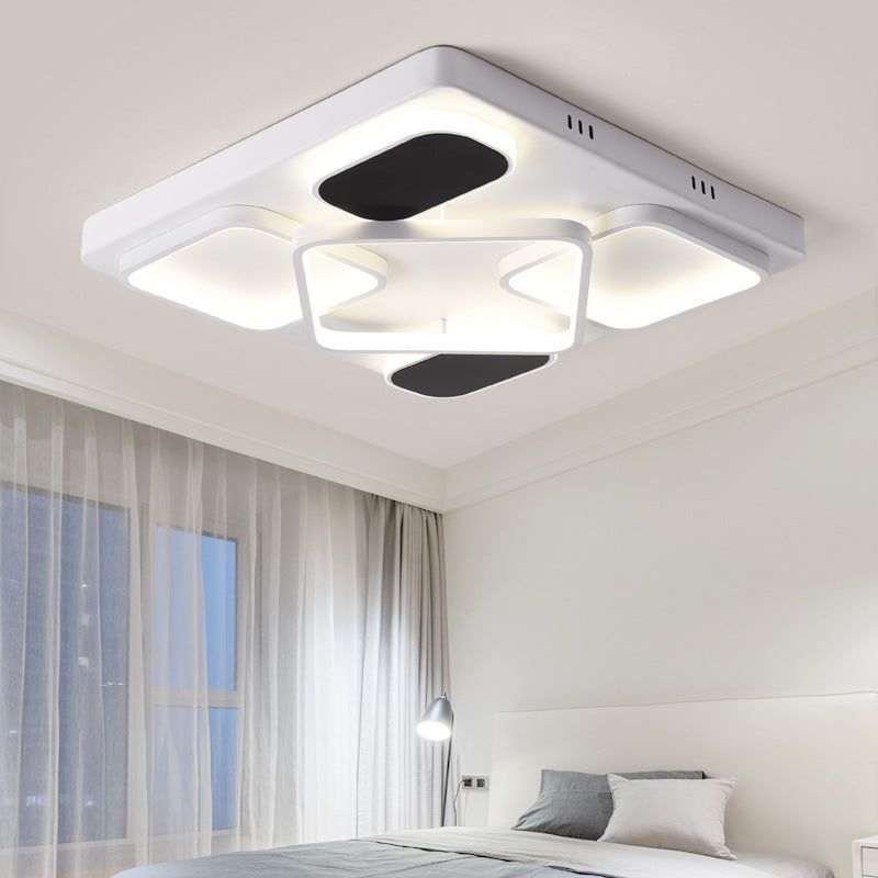 Modern Minimalist Square Flush Ceiling Light In Black Acrylic Shade Led 21.5/27.5 Width Perfect For