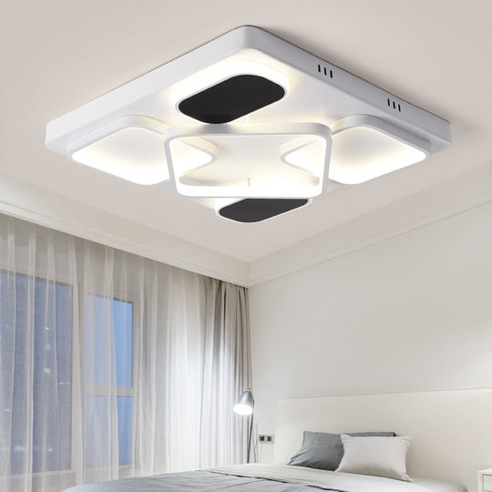 Modern Minimalist Square Flush Ceiling Light In Black Acrylic Shade Led 21.5/27.5 Width Perfect For