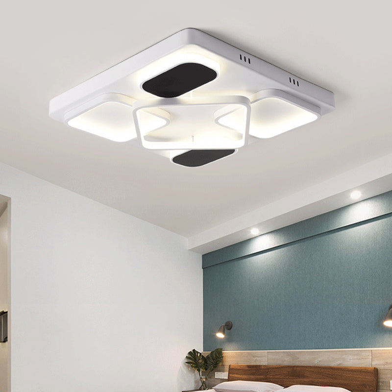 Modern Minimalist Square Flush Ceiling Light In Black Acrylic Shade Led 21.5/27.5 Width Perfect For