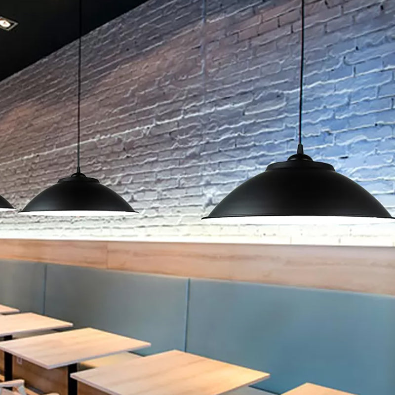 Industrial Black/White Pendant Light With Adjustable Cord And Iron Bowl Shade - 10.5’/14’ W