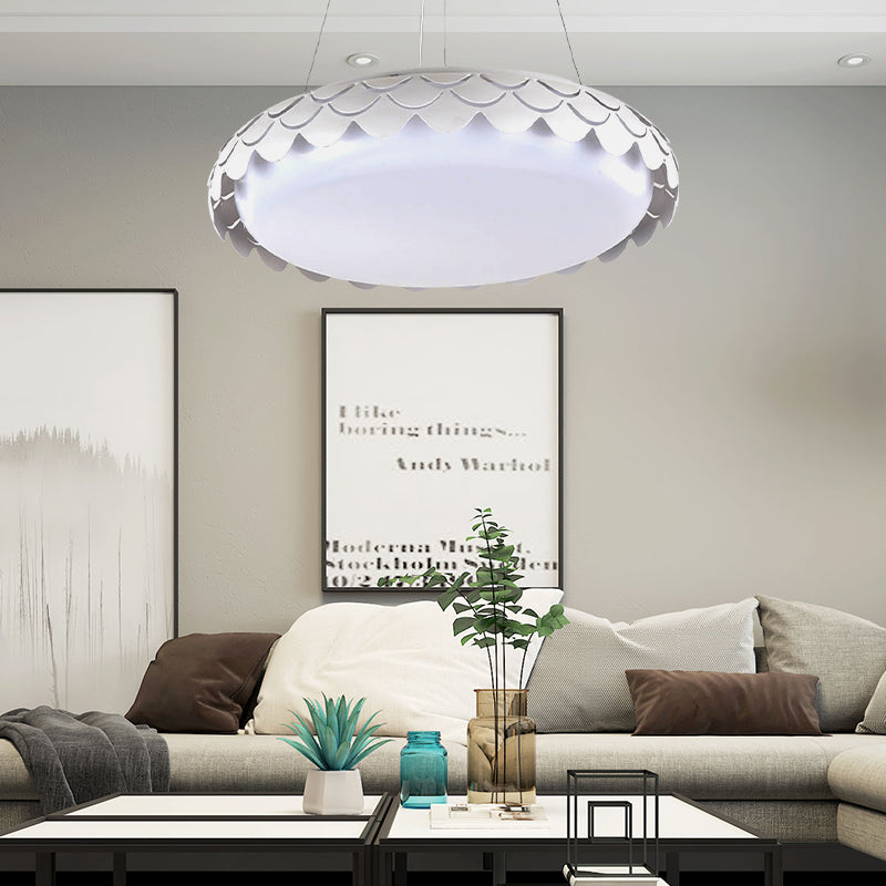 Contemporary Metal Led Fish Scale Pendant Lamp Kit – White/Gold Warm/White/Natural Light