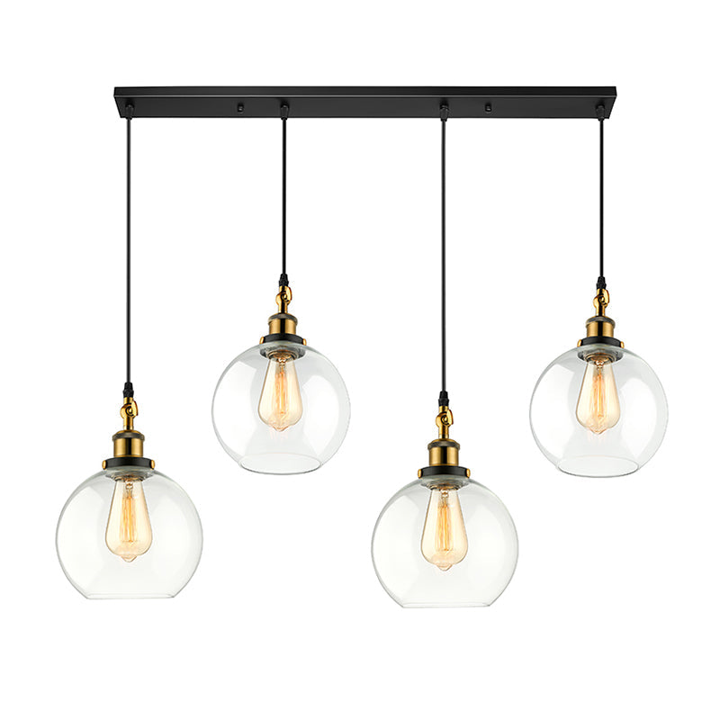 Vintage Industrial Brass Orb Pendant Light With Clear Glass Shade - 3/4-Light Multi Hanging Fixture