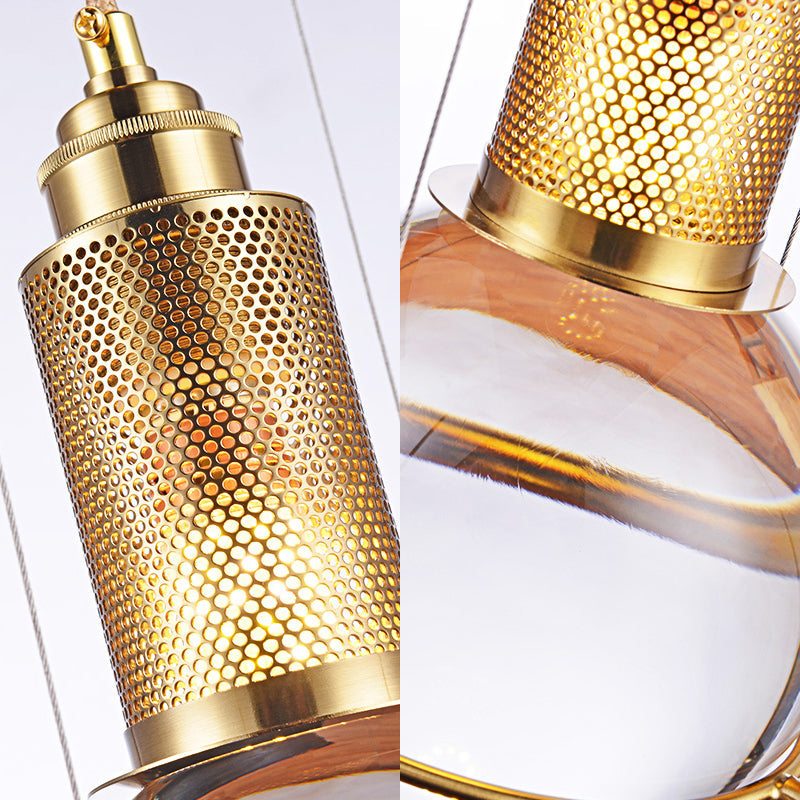 Clear Crystal Ball Pendant Lamp With Led Light - Modern Design Gold Mesh Cage Bedroom Hanging In