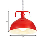 12/16 Industrial Metallic Bowl Pendant Lighting Fixture - 1 Light Red/Yellow/Rust Finish