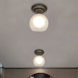 Rustic Style Opal Crackle Glass Ceiling Lamp 1-Light Flush Mount Brown 6/7/8 Sphere Design / 6
