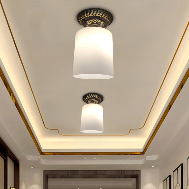 Farmhouse Bronze Flush Mount Ceiling Light With Milky Glass Brown