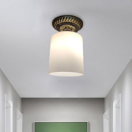 Farmhouse Bronze Flush Mount Ceiling Light With Milky Glass