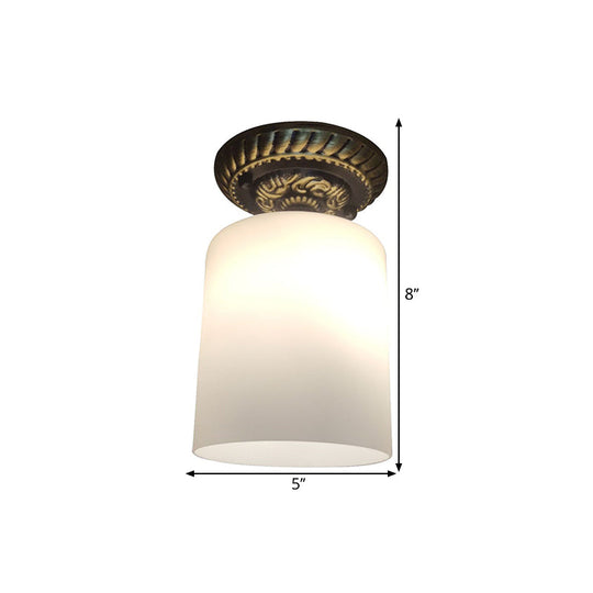 Farmhouse Bronze Flush Mount Ceiling Light With Milky Glass