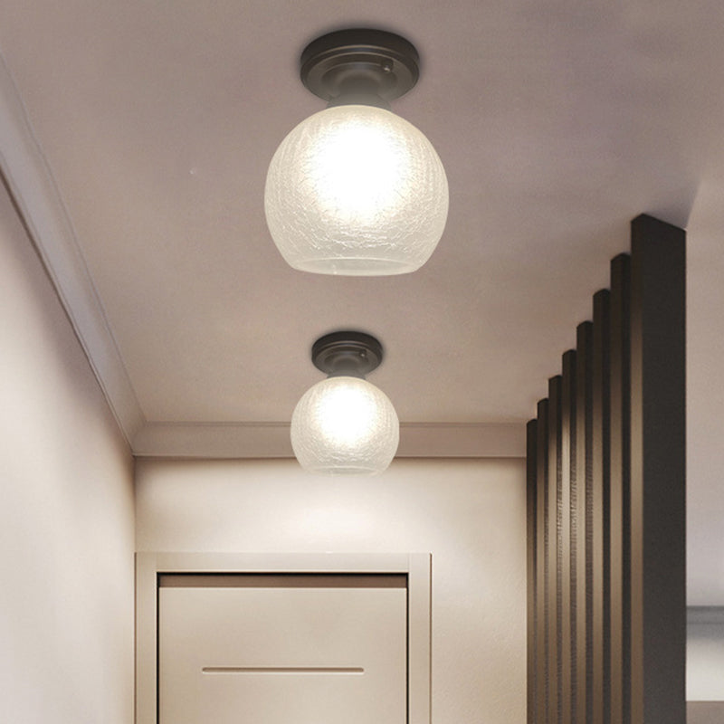 Rustic Flush Mount Ceiling Light With Textured Glass Single Bulb Black Finish 6’/7’/8’ Wide / 6’