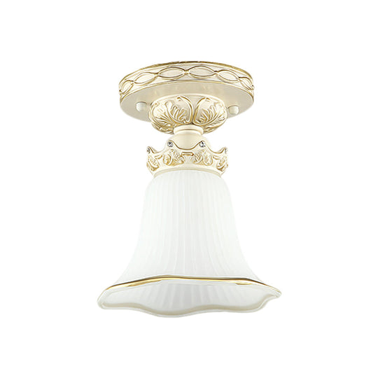 1 - Head Vintage Flush Mount Ceiling Light With Milky Glass Flower Design