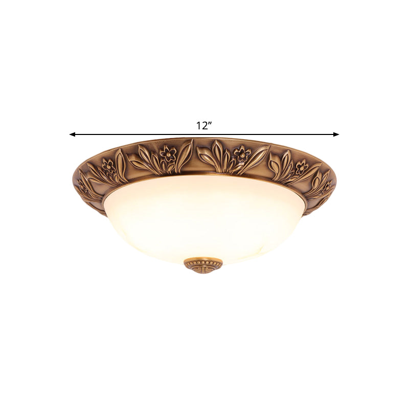 Antiqued Brass Flush Mount Bowl Light Fixture With Multiple Head Options 12/16/21.5 Width