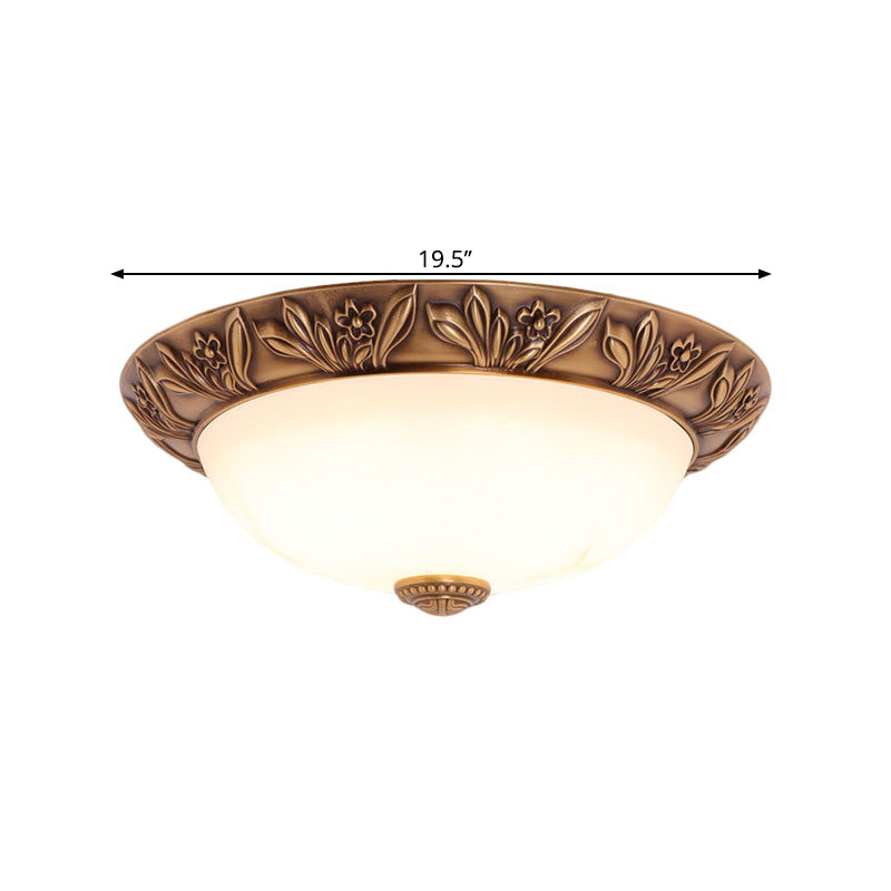 Antiqued Brass Flush Mount Bowl Light Fixture With Multiple Head Options 12’/16’/21.5’ Width