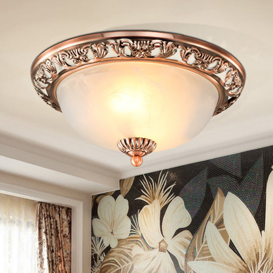 Vintage Dome Glass Flush Mount Ceiling Light Fixture - 2 Bulbs Brass/Bronze/Copper Finish 12.5/15