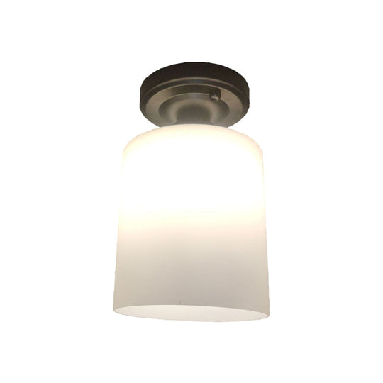 Black Single Light Flush Mount Ceiling Lamp With Cream Glass Cylinder