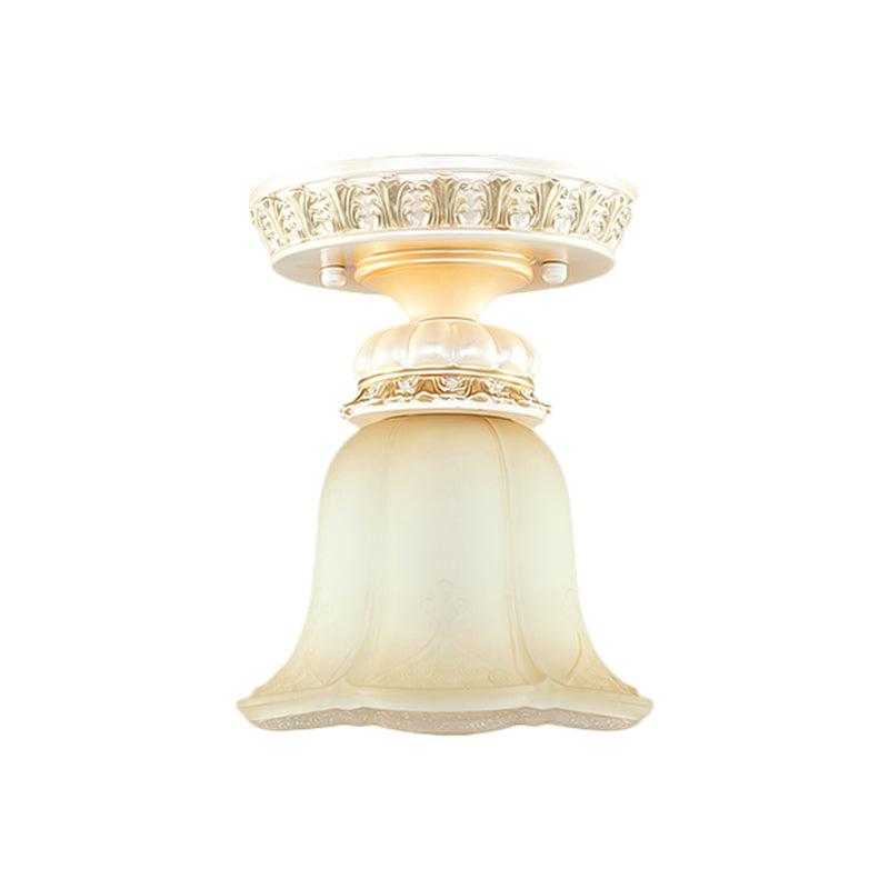 Cottage Fluted Cream Glass Hallway Ceiling Lamp - Blooming Beige Flush Mount