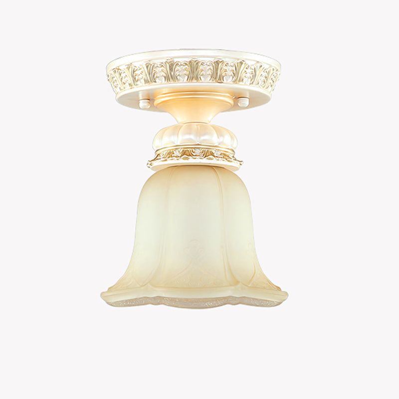 Cottage Fluted Cream Glass Hallway Ceiling Lamp - Blooming Beige Flush Mount