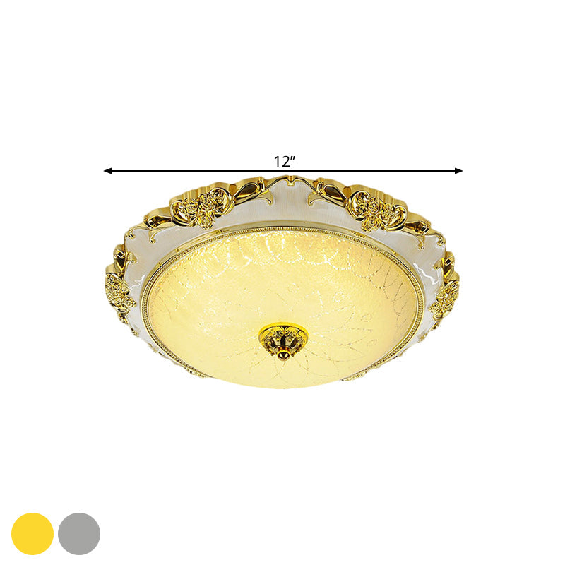 Traditional Round Glass Led Flush Light In Silver/Gold - 12/16/19.5 Width