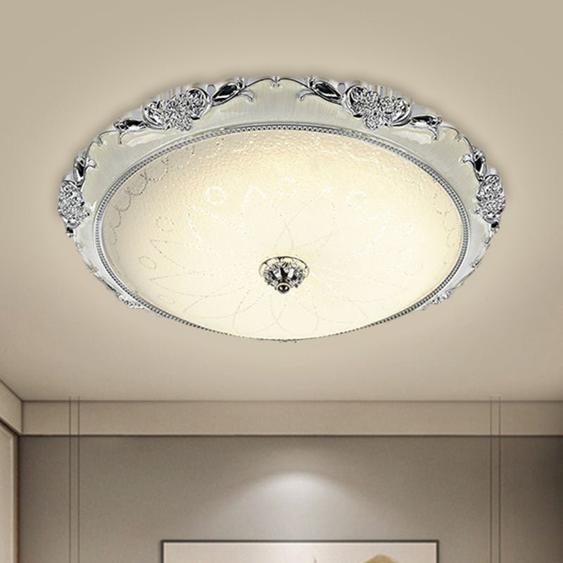 Traditional Round Glass Led Flush Light In Silver/Gold - 12/16/19.5 Width