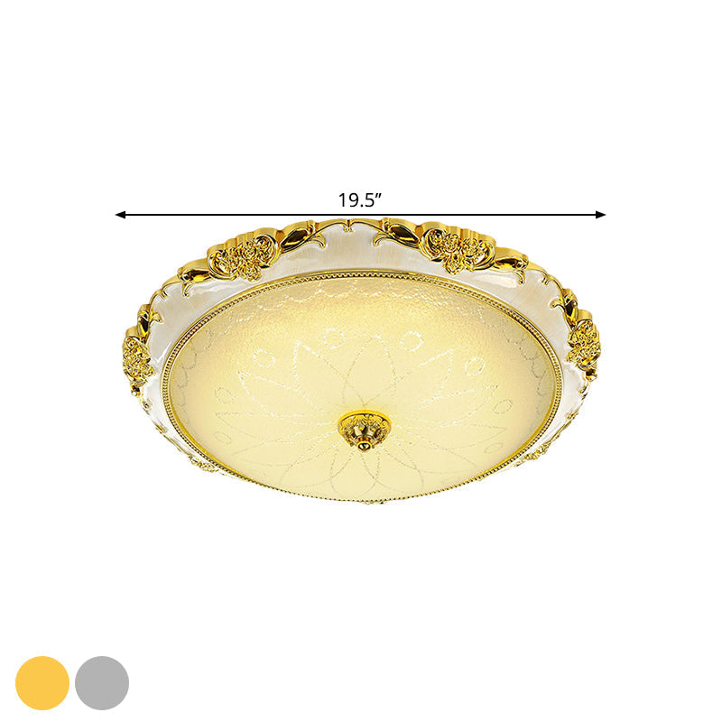 Traditional Round Glass Led Flush Light In Silver/Gold - 12’/16’/19.5’ Width