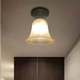 Antiqued Black Single Bulb Ceiling Light With Milky Glass Bell Shape Flush Mount Lighting