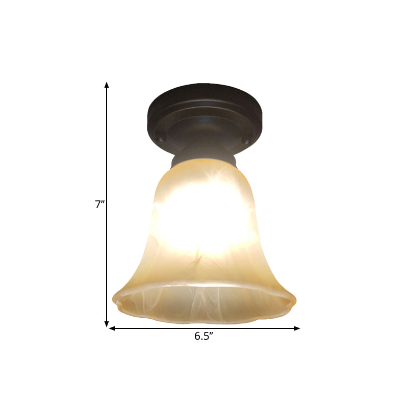 Antiqued Black Single Bulb Ceiling Light With Milky Glass Bell Shape Flush Mount Lighting