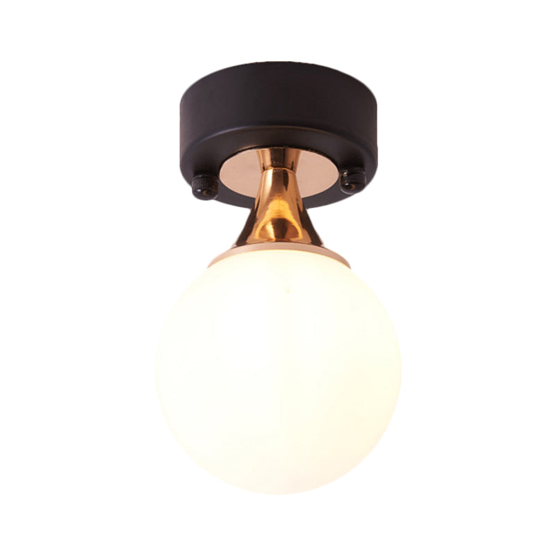 Loft Style Milky Glass Bubble Flush Mount Ceiling Lamp Single Bulb Black