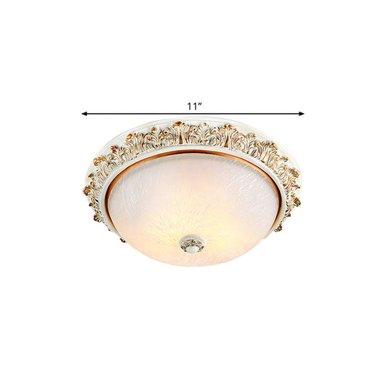 Dome Shaped Rustic Flush Mount Lighting With Opaline Glass In White/Brass - Available 11/15/19 Sizes