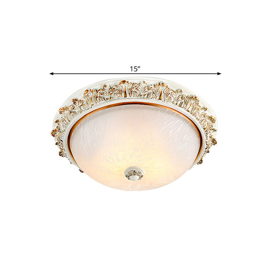 Dome Shaped Rustic Flush Mount Lighting With Opaline Glass In White/Brass - Available