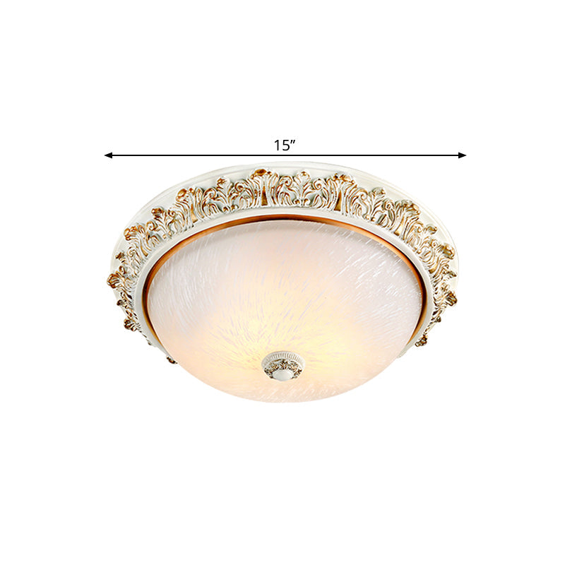 Dome Shaped Rustic Flush Mount Lighting With Opaline Glass In White/Brass - Available 11/15/19 Sizes