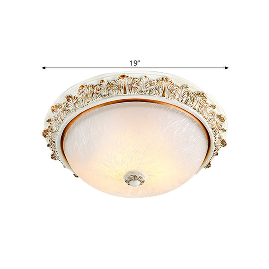 Dome Shaped Rustic Flush Mount Lighting With Opaline Glass In White/Brass - Available