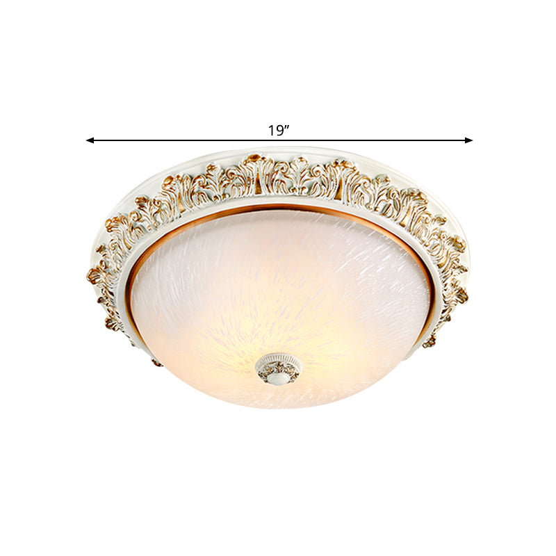 Dome Shaped Rustic Flush Mount Lighting With Opaline Glass In White/Brass - Available 11/15/19 Sizes