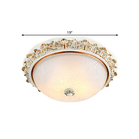 Dome Shaped Rustic Flush Mount Lighting With Opaline Glass In White/Brass - Available 11/15/19 Sizes