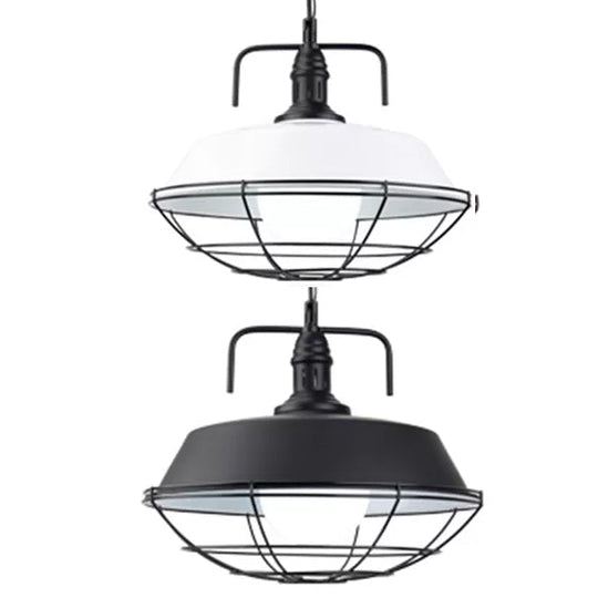 Metal Barn Pendant Light Fixture - Industrial Living Room Hanging Lamp 1 14’/18’ W Cage Design
