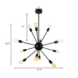 Industrial Black Sputnik Chandelier With 9/12 Lights - Retro Metal Pendant Fixture For Dining Room