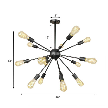 Industrial Black Sputnik Chandelier With 9/12 Lights - Retro Metal Pendant Fixture For Dining Room