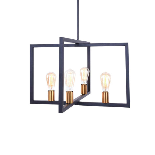 Industrial 4-Light Rectangular Pendant Lighting In Black For Kitchen
