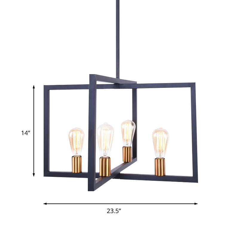 Industrial 4-Light Rectangular Pendant Lighting In Black For Kitchen