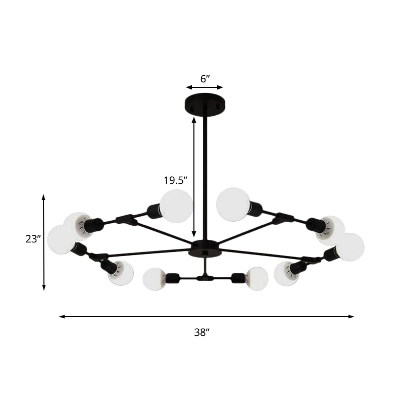 Industrial Style Metallic Black/Gold Chandelier Ceiling Light Fixture - 6/8 Lights For Bedroom