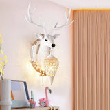 16/18.5 Rustic Droplet Sconce Lamp - Crystal Wall Mounted Light Silver/White/Wood Deer Resin