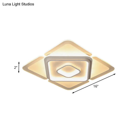 16’/19.5’ Led Flush Bedroom Lamp - Contemporary White Square Acrylic Shade In White/Warm Light