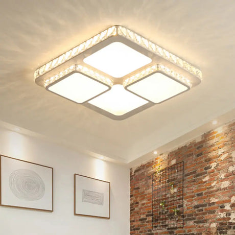 16’/19.5’ Minimalist Crystal Block Led Ceiling Lamp In Warm/White Light White / 16’
