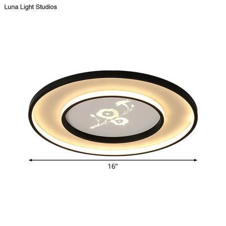16’/19.5’ Modern Round Flush Mount Acrylic Led Ceiling Light Fixture In Black With Flower