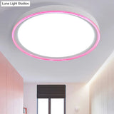 16/19.5 Nordic Metal Round Flush Light With Acrylic Shade - White/Pink/Yellow Led Ceiling Fixture