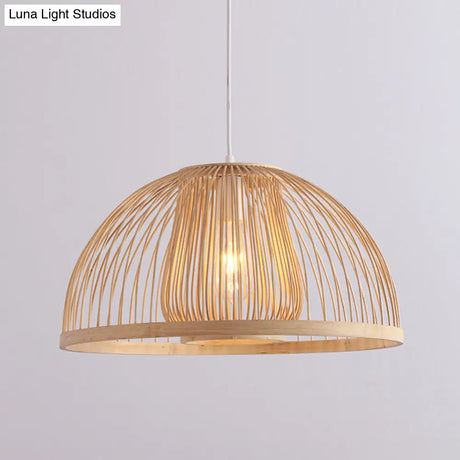 16’/19’ Modern Bamboo Domed Ceiling Pendant Light - 1 Beige Hanging Lamp Kit