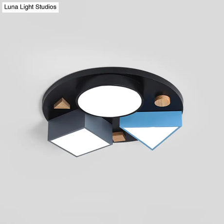 16’/26’ W Modern Geometry Iron Led Ceiling Light Grey/Grey - Blue Flush Mount For Bedroom